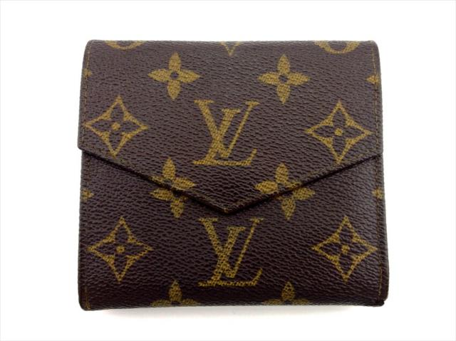 ルイ・ヴィトン LOUIS VUITTON 二つ折り財布モノグラム ポルトモネビエ（旧タイプ） ブラウン ベージュ レディース 中古_2