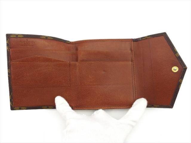 ルイ・ヴィトン LOUIS VUITTON 二つ折り財布モノグラム ポルトモネビエ（旧タイプ） ブラウン ベージュ レディース 中古_5