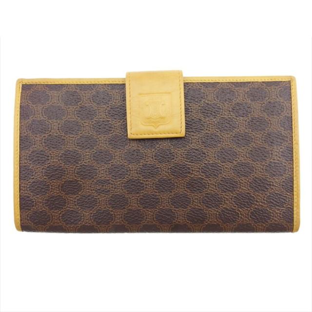 【X'masセール★30%OFF】セリーヌ CELINE 長財布マカダム ブラウン ベージュ ゴールド レディース 中古