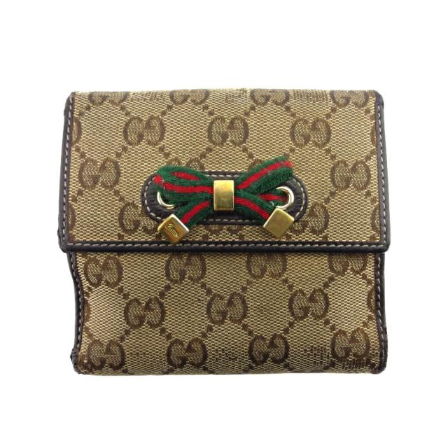【BIGお買い物ラリー★30%OFFセール中】グッチ GUCCI 二つ折り財布GG柄 プリンシー ブラウン×ベージュ レディース 中古