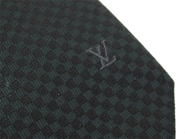 【週末タイムセール】ルイ・ヴィトン LOUIS VUITTON ネクタイダミエグラフィット LVマーク刺繍入り ブラック グレー 灰色 レディース 中古_6