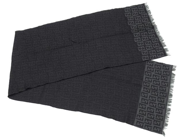 フェンディ FENDI マフラーズッカ ブラック グレー 灰色 レディース 中古