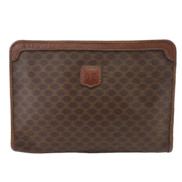 【X'masセール★30%OFF】セリーヌ CELINE クラッチバッグマカダム ダークブラウン ベージュ ゴールド レディース 中古