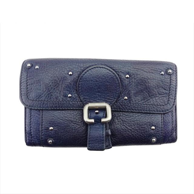 【BIGお買い物ラリー★30%OFFセール中】クロエ Chloe 長財布スタッズ ネイビー シルバー レディース 中古