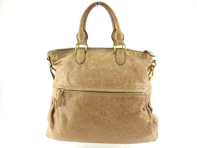 【30％OFF★週末タイムSALE】ミュウミュウ MIUMIU ショルダーバッグロゴ カデナチャーム付き ベージュ ゴールド レディース 中古
