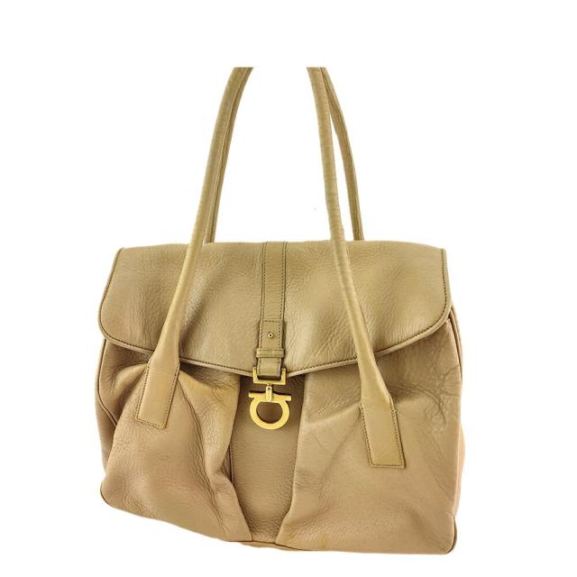 【X'masセール★30%OFF】サルヴァトーレフェラガモ Salvatore Ferragamo ハンドバッグガンチーニ ベージュ ゴールド レディース 中古