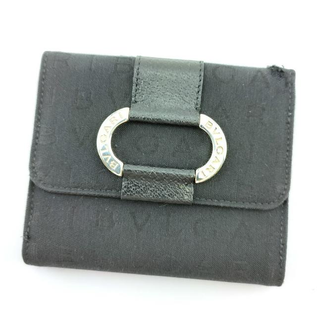 【X'masセール★30%OFF】ブルガリ BVLGARI 二つ折り財布ロゴマニア ブラック シルバー レディース 中古