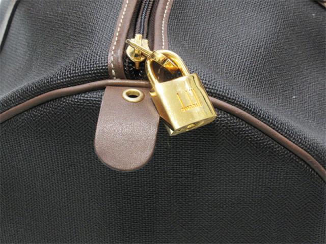 【30％OFF★週末タイムSALE】ダンヒル Dunhill ボストンバッグヘリンボーン グレー 灰色 ブラウン ゴールド レディース 中古_5