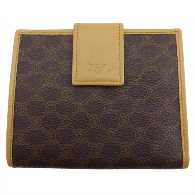 【BIGお買い物ラリー★30%OFFセール中】セリーヌ CELINE 二つ折り財布マカダム ブラウン ベージュ レディース 中古