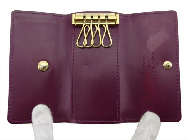 ルイ・ヴィトン LOUIS VUITTON キーケースヴェルニ ミュルティクレ4 パープル ゴールド レディース 中古_4