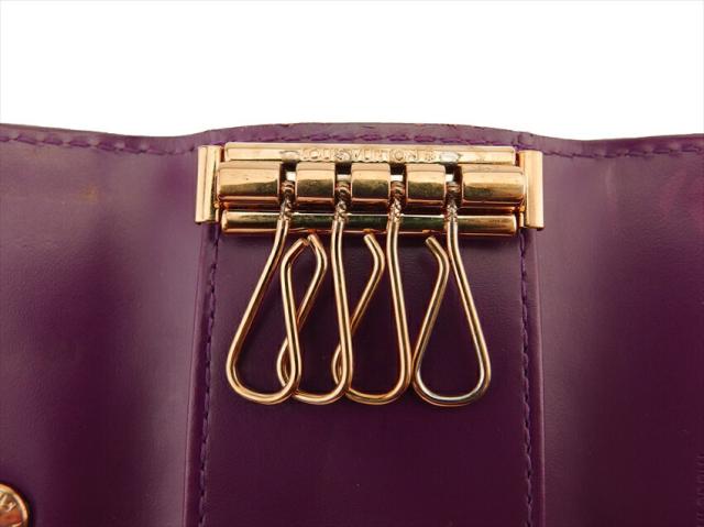 ルイ・ヴィトン LOUIS VUITTON キーケースヴェルニ ミュルティクレ4 パープル ゴールド レディース 中古_6