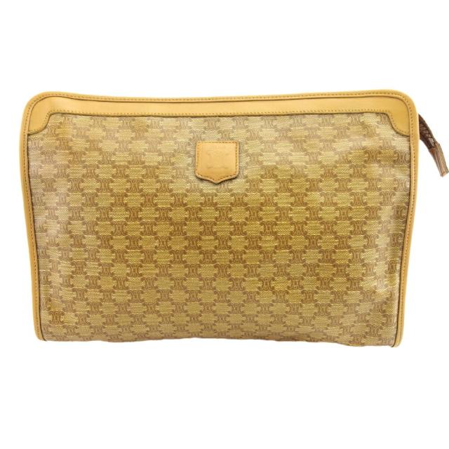 【X'masセール★30%OFF】セリーヌ CELINE クラッチバッグマカダム ベージュ　ゴールド レディース 中古