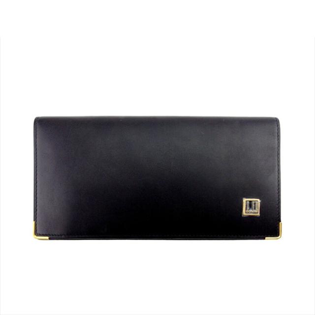 【BIGお買い物ラリー★30%OFFセール中】ダンヒル Dunhill 札入れロゴプレート 角プレート付き ブラック ゴールド レディース 中古