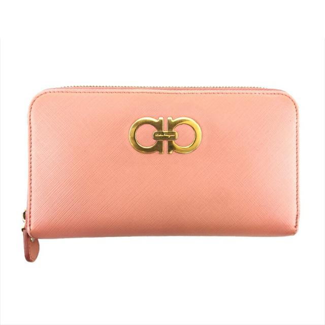 【X'masセール★30%OFF】サルヴァトーレフェラガモ Salvatore Ferragamo 長財布ガンチーニ ピンク ゴールド レディース 中古