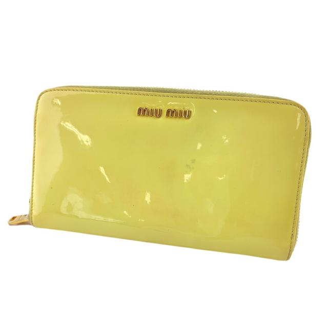 【X'masセール★30%OFF】ミュウミュウ MIUMIU 長財布ロゴ イエロー ゴールド レディース 中古