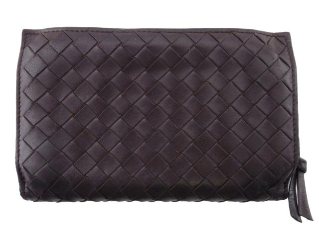 ボッテガヴェネタ BOTTEGAVENETA 二つ折り財布イントレチャート ブラウン ゴールド レディース 中古_1