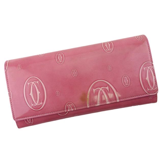 【BIGお買い物ラリー★30%OFFセール中】カルティエ CARTIER 長財布ハッピーバースデー ピンク シルバー レディース 中古