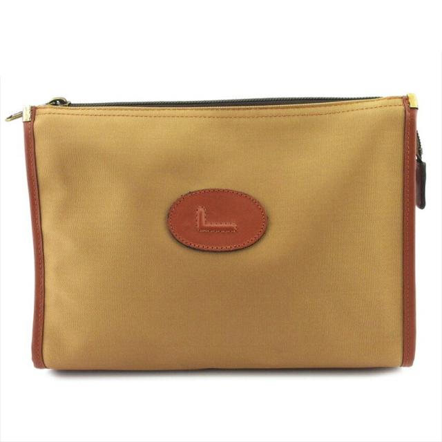 【BIGお買い物ラリー★30%OFFセール中】ランセル LANCEL クラッチバッグLマーク ベージュ ブラウン ゴールド レディース 中古