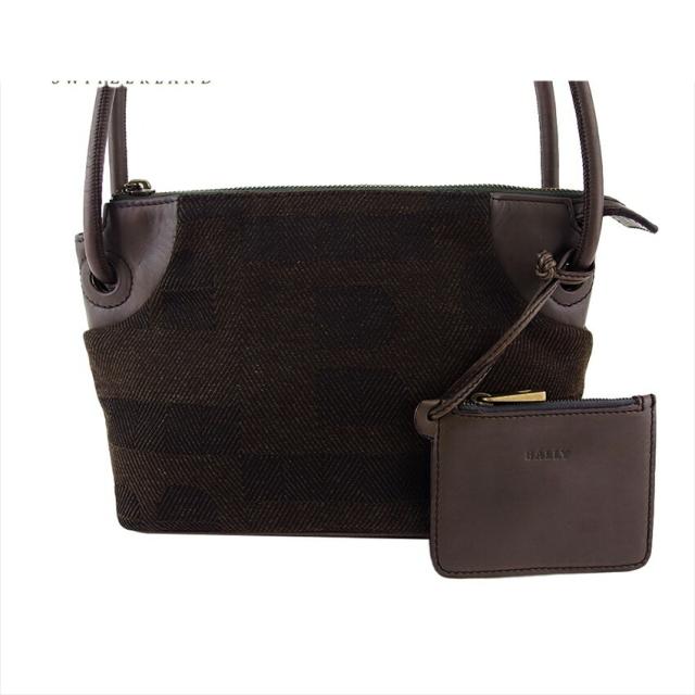 【BIGお買い物ラリー★30%OFFセール中】バリー BALLY ショルダーバッグBマーク柄 ミニポーチ付き ブラウン ゴールド レディース 中古