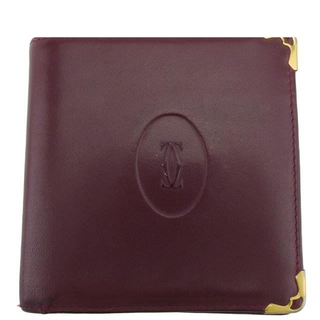 【BIGお買い物ラリー★30%OFFセール中】カルティエ CARTIER 二つ折り財布マストライン ボルドー ゴールド レディース 中古