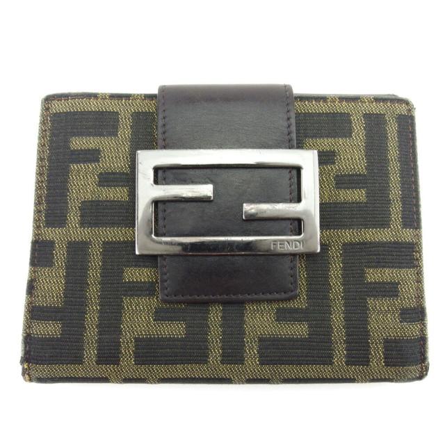 【X'masセール★30%OFF】フェンディ FENDI 二つ折り財布ズッカ FFプレート ベージュ ブラック ブラウン レディース 中古