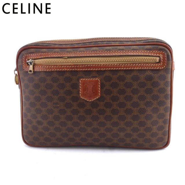 【30％OFF★土日ひと休み大売り出し】セリーヌ CELINE クラッチバッグマカダム 赤銅色 ベージュ ゴールド レディース 中古