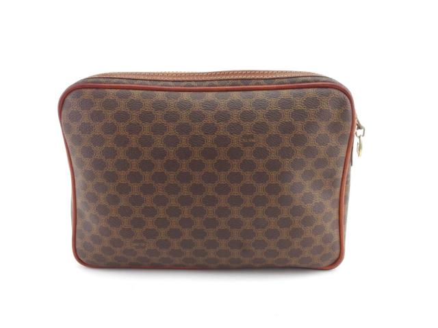 【30％OFF★土日ひと休み大売り出し】セリーヌ CELINE クラッチバッグマカダム 赤銅色 ベージュ ゴールド レディース 中古