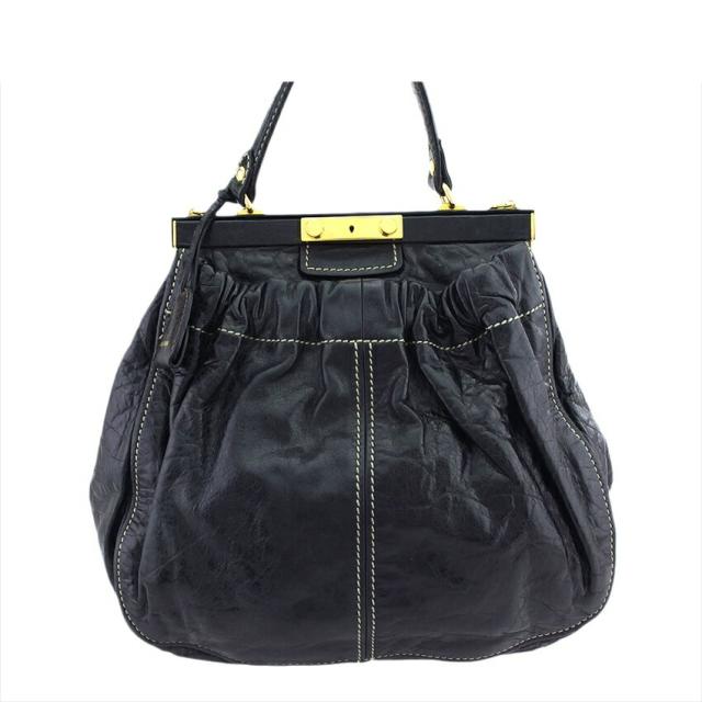 【BIGお買い物ラリー★30%OFFセール中】ミュウミュウ MIUMIU ハンドバッグロゴ ブラック ゴールド レディース 中古