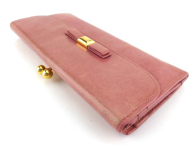 ミュウミュウ MIUMIU 長財布リボン ピンク ゴールド レディース 中古_2