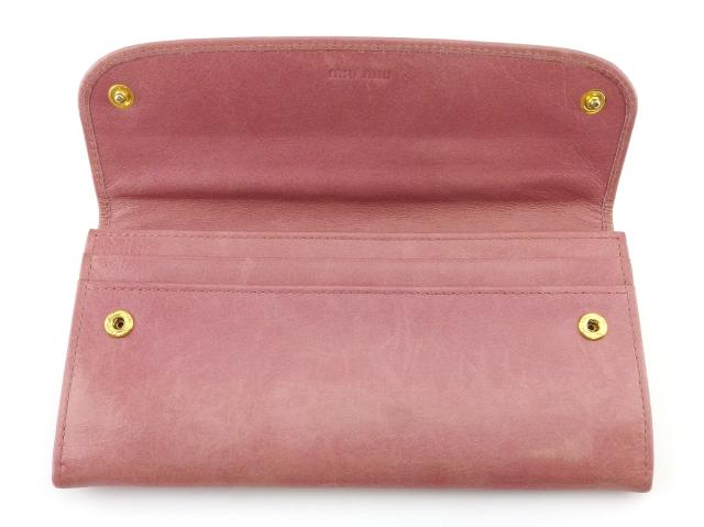 ミュウミュウ MIUMIU 長財布リボン ピンク ゴールド レディース 中古_4