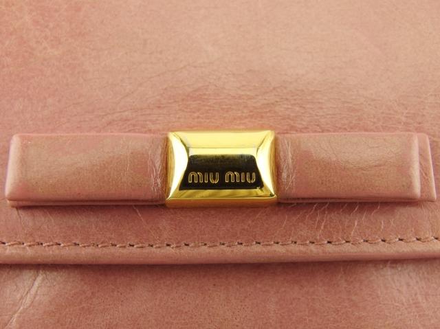 ミュウミュウ MIUMIU 長財布リボン ピンク ゴールド レディース 中古_8