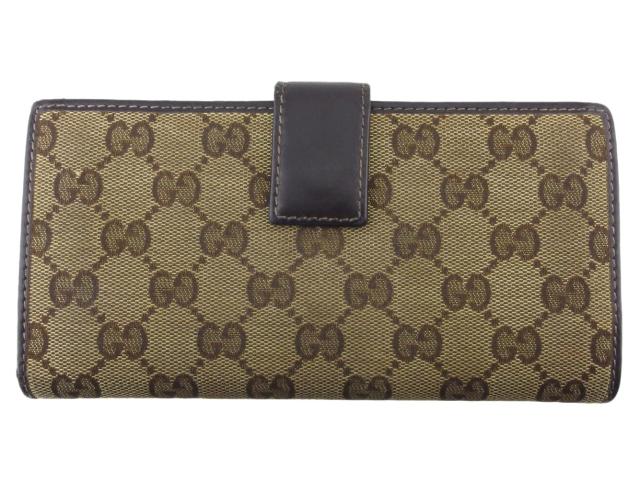 GUCCI グッチ 長財布 インターロッキング キャンバス ダークブラウン