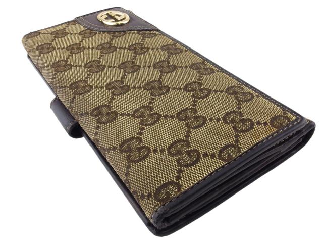 グッチ 長財布 GG キャンバス リボン インターロッキング ダークブラウン グッチ 長財布 GG キャンバス インターロッキング リボン ダーク