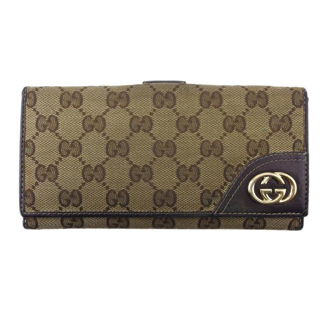 GUCCI グッチ 長財布 GGキャンバス インターロッキング 革 スーキー