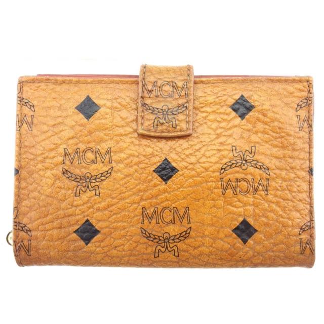 【BIGお買い物ラリー★30%OFFセール中】エム・シー・エム MCM 二つ折り財布ロゴグラム ヴィセトスオリジナル ライトブラウン ブラック レディース 中古
