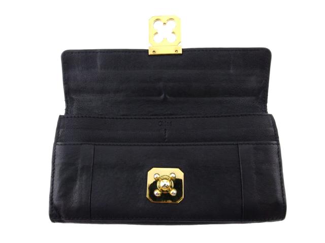 【30％OFF★週末タイムセール】クロエ Chloe 長財布エルシー ブラック ゴールド レディース 中古_4
