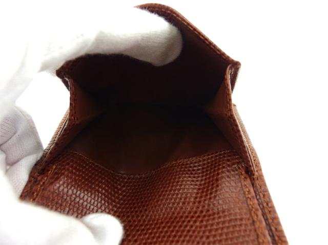 サルヴァトーレフェラガモ Salvatore Ferragamo 二つ折り財布ヴァラ リザード調 ブラウン ゴールド レディース 中古_6