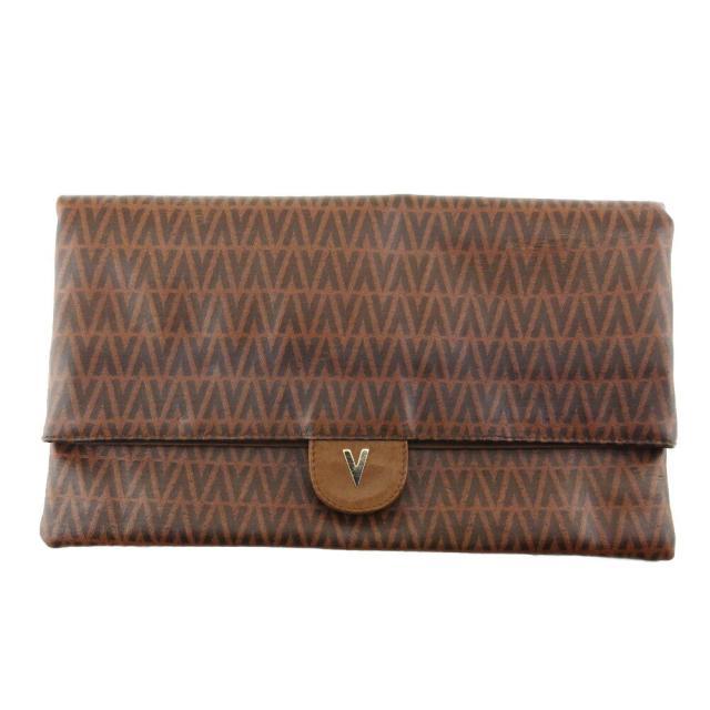 【BIGお買い物ラリー★30%OFFセール中】マリオ・ヴァレンティノ MARIO VALENTINO クラッチバッグVマーク ブラウン ゴールド レディース 中古