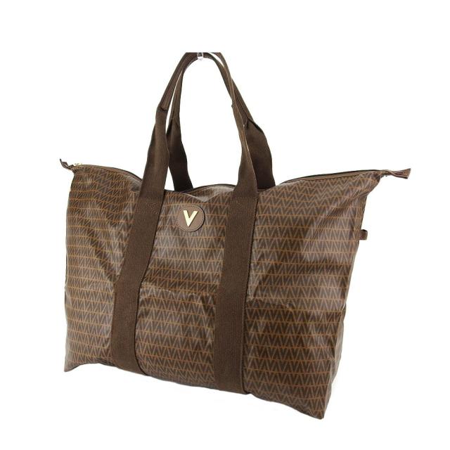 【X'masセール★30%OFF】マリオ・ヴァレンティノ MARIO VALENTINO トートバッグVマーク ブラウン ゴールド レディース 中古