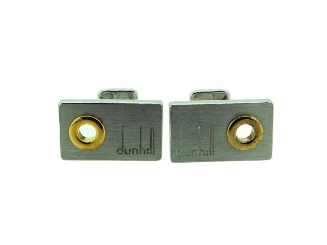【月末タイムセール】ダンヒル Dunhill カフスロゴ スクエア スウィヴル式 シルバー ゴールド レディース 中古_1