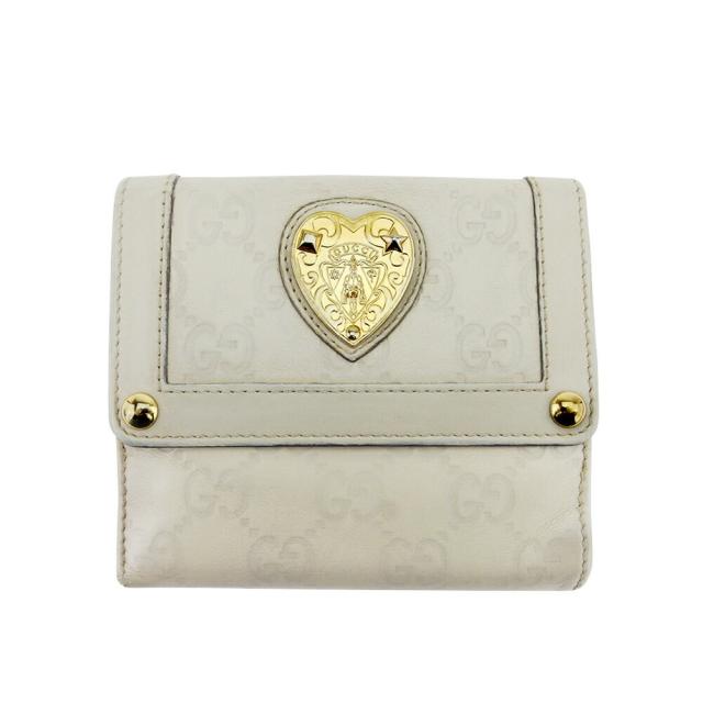 【X'masセール★30%OFF】グッチ GUCCI 二つ折り財布グッチシマ ヒステリア ベージュ グレー 灰色 ゴールド レディース 中古