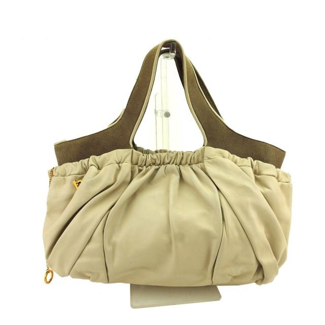 【BIGお買い物ラリー★30%OFFセール中】アンテプリマ ANTEPRIMA トートバッグギャザー ベージュ ブラウン ゴールド レディース 中古