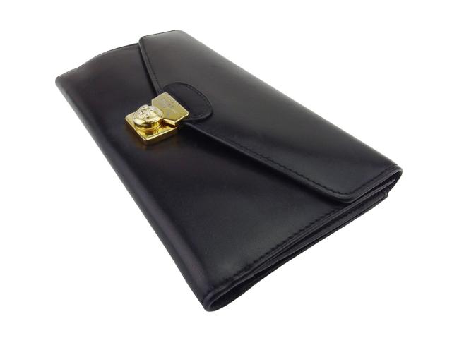 【30％OFF★週末タイムSALE】サルヴァトーレフェラガモ Salvatore Ferragamo 長財布ロゴプレート ブラック ゴールド レディース 中古_3