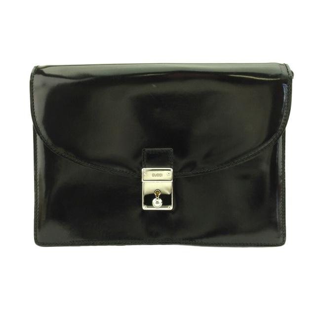 【X'masセール★30%OFF】グッチ GUCCI クラッチバッグロゴプレート ブラック シルバー レディース 中古