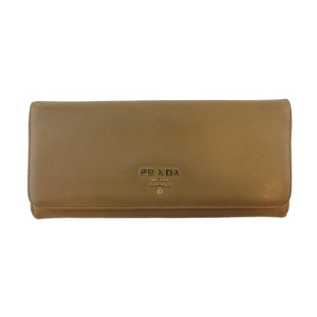 【BIGお買い物ラリー★30%OFFセール中】プラダ PRADA 長財布ロゴ ベージュ ゴールド レディース 中古