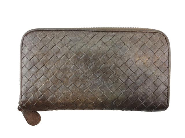 ボッテガヴェネタ BOTTEGAVENETA 長財布イントレチャート ブラウン ゴールド レディース 中古_1