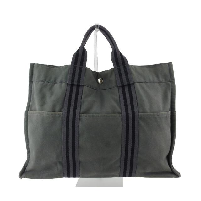 【BIGお買い物ラリー★30%OFFセール中】エルメス HERMES トートバッグフールトゥ トートMM グレー 灰色 ブラック シルバー レディース 中古
