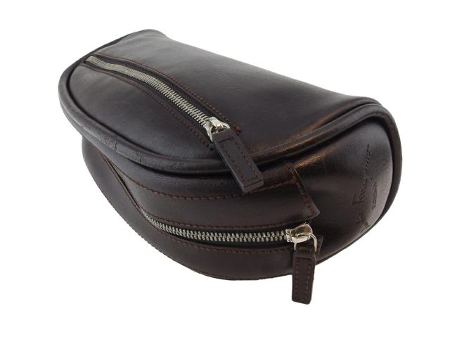 【30％OFF★土日ひと休み大売り出し】サルヴァトーレフェラガモ Salvatore Ferragamo クラッチバッグサイドロゴ 赤銅色 しろがね色 レディース 中古