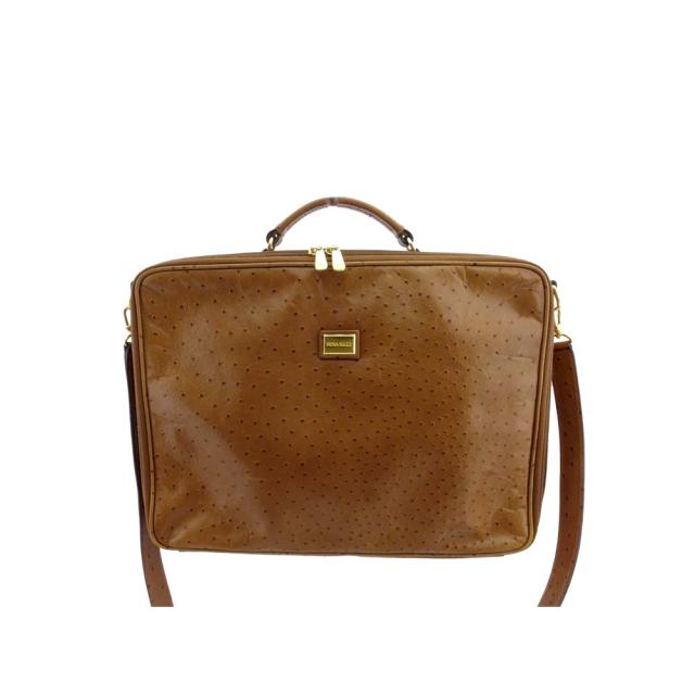 【BIGお買い物ラリー★30%OFFセール中】ニナリッチ NINA RICCI ビジネスバッグオーストリッチ調 2WAYショルダー バッグ ライトブラウン ゴールド レディース 中古