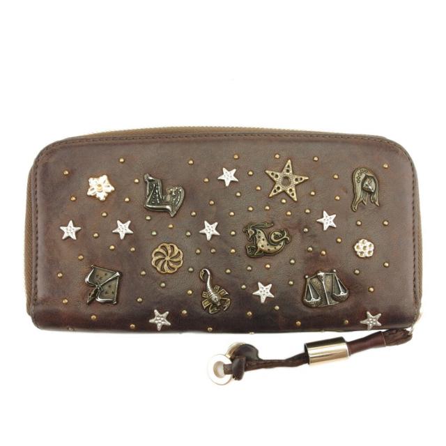 【BIGお買い物ラリー★30%OFFセール中】ジミーチュウ JIMMY CHOO 長財布ゾディアック 星座 ブラウン ゴールド シルバー レディース 中古